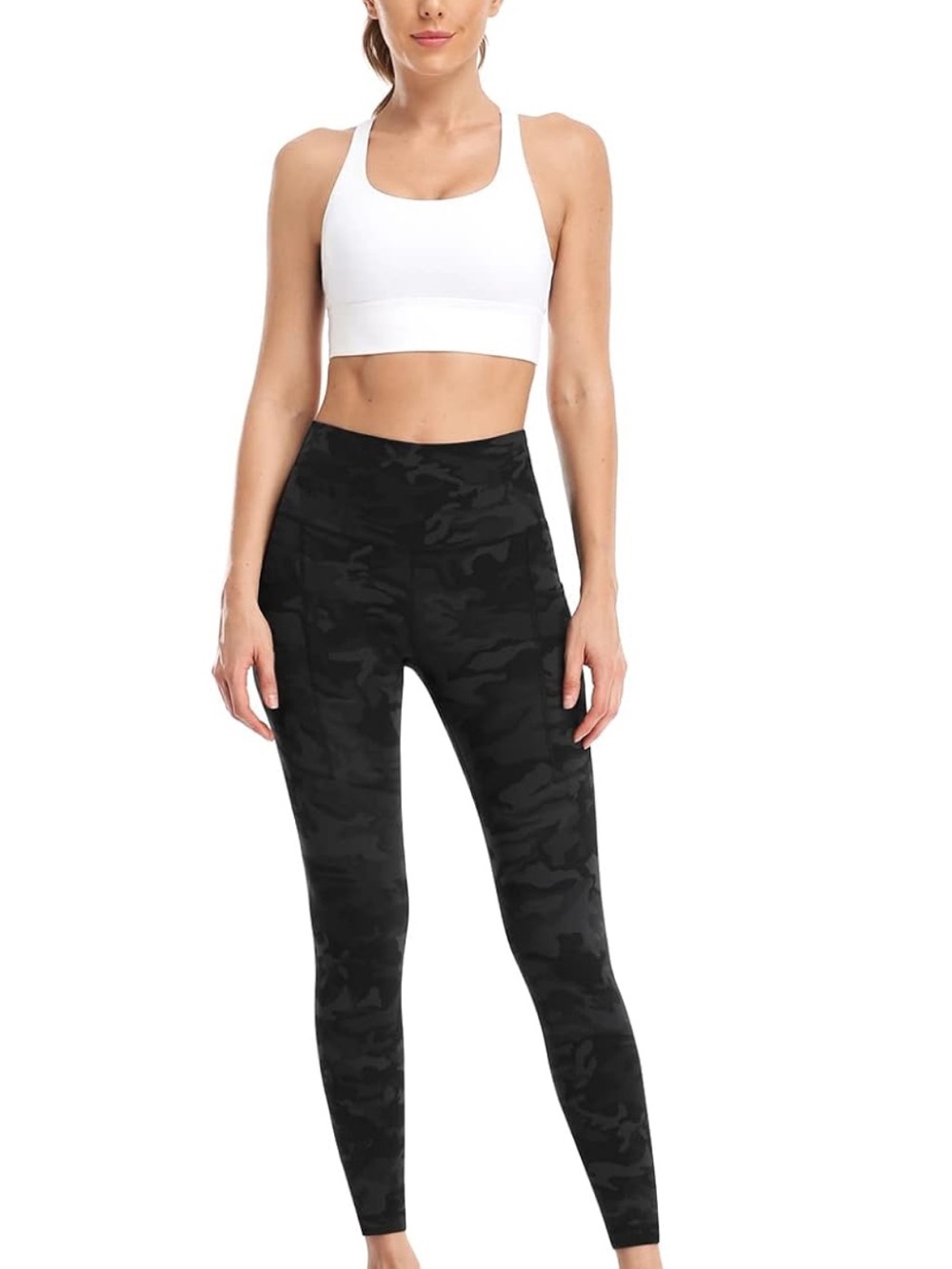 High-Waist Black Camo Leggings (style / fabric similar to Vuori)